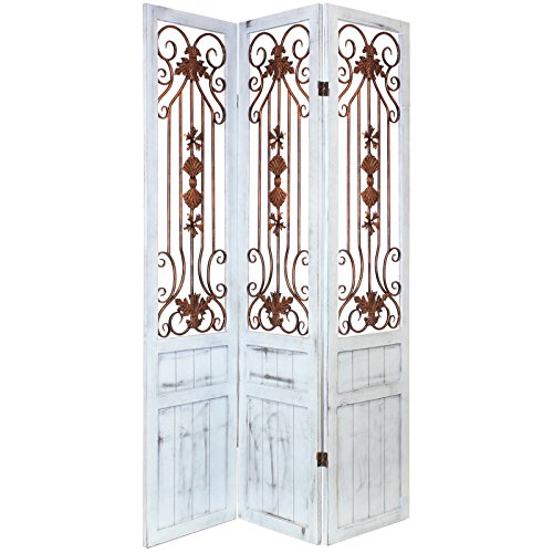 Paravent rustique/vintage a 3 panneaux en blanc...