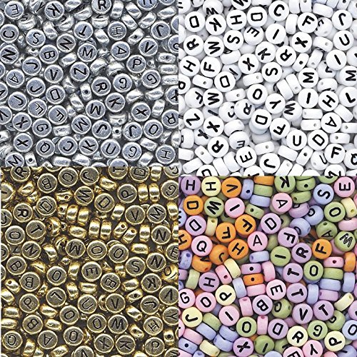 IC Ci 1200 pièces 500 g Assortiment Perles Acrylique Lettre et Lot de 4 gobelets Blanc/argent/or 5052865294433 (5052865294433)