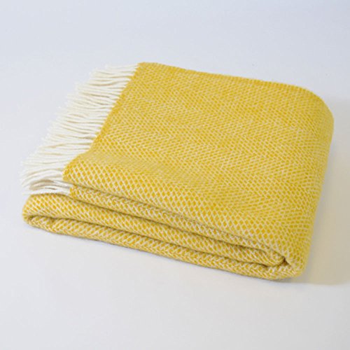 Couvre-lit/plaid en laine pure jaune ruche 150 ...
