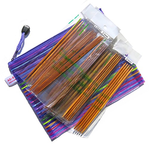 ADF TM Ensemble de 13 Tailles de 2mm à 8mm Longueur 18cm Aiguilles à Tricoter en Bambou Carbonisé Deux Pointes dans Sac en Filet de Nylon 5053380517649 (5053380517649)