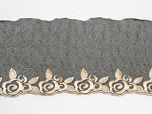 Tulle Noir Crème Motif Floral brodé Largeur de ...