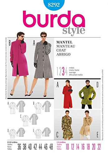 Burda Patron de couture Burda Femme - 8292 manteaux & veste Tailles 42 à 54 code EAN 5053433869817 