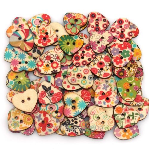 iWorldApparel But-0169 heart shaped painted 2 hole wooden buttons 20mm x 22mm, 25 pieces by iworldapparel 5053621001692 (5053621001692)