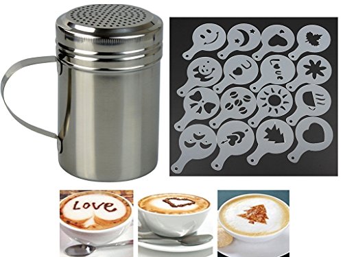 LIVIVO fineway @ Chocolat en acier inoxydable shaker Duster + 16 Cappuccino Barista Café pochoirs 5053878541125 (5053878541125)