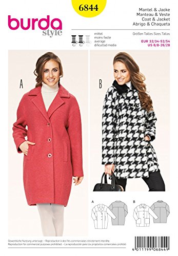 Burda Patron de couture Burda femme Coupe ample 6844-manteaux d'hiver code EAN 5054283219821 