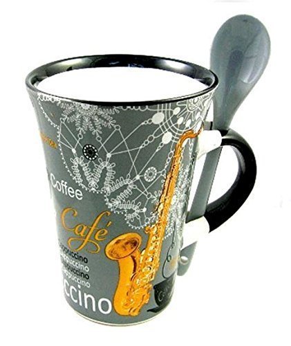 Little Snoring Cadeaux musiciens ustensiles de cuisine cappuccino mug avec cuillère 3 modèles - saxophone/gris code EAN 5054337727074 