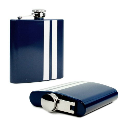 e-volve E-Volve Personnalisé et gravé au laser professionel-Flasque d'alcool/Whisky de style moderne - 6 oz - Inox - bande Bleue 5055261866259 (5055261866259)