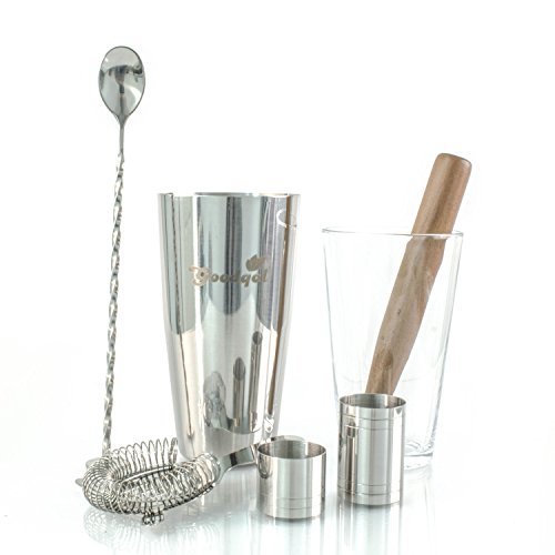 Goodqol ® Goodqol Premium Ensemble de 7 instruments à cocktail Shaker Party Set Boston en acier inoxydable passoire en verre, cuillère torsadée de bar, Passoire, Pilon En Bois, 25 ml et 50 ml. Livré dans une jolie boîte cadeau. 5055295724228 (5055295724228)