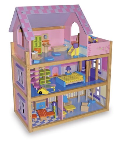 Grande maison en bois meublée, pour poupées ou ...