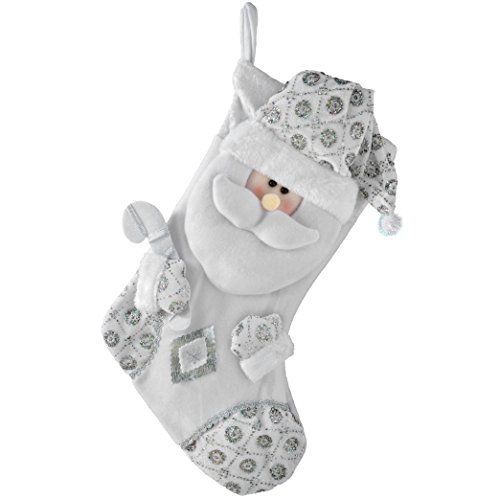 WeRChristmas Chaussette de noël avec père noël 3d bonhomme de neige décoration, argent/blanc 5055396916805 (5055396916805)