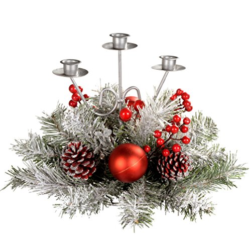WeRChristmas Décoration 3 porte-bougies avec ruban table de noël 22 cm givré 5055396918236 (5055396918236)