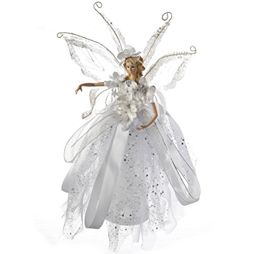 WeRChristmas Fée décorative pour pointe de sapin de noël avec tête et bras en céramique argenté 33 cm 5055396980882 (5055396980882)