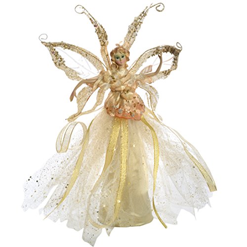 WeRChristmas Décoration pour pointe de sapin de noël en forme de fée avec tête et bras en céramique doré 33 cm 5055396980899 (5055396980899)