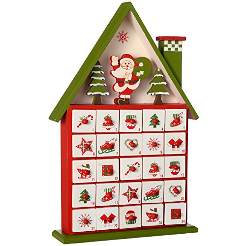 WeRChristmas Décoration en bois en calendrier de l'avent maison décoration de noël, multicolore, 37 cm 5055396984347 (5055396984347)