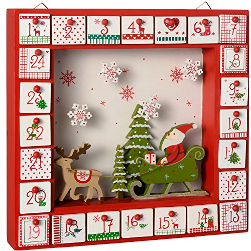 WeRChristmas Décoration de noël fenêtre calendrier de l'avent en bois, multicolore, 30 cm 5055396984378 (5055396984378)