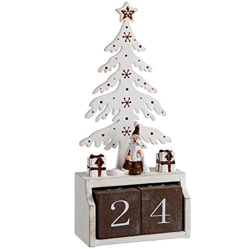 WeRChristmas Boîte arbre calendrier de l'avent blanc décoration de noël, en bois, multicolore, 19 cm 5055396984385 (5055396984385)