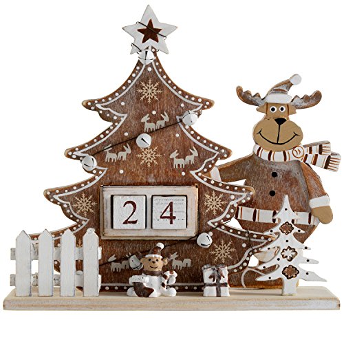 WeRChristmas Arbre et calendrier de l'avent renne décoration de noël, en bois, multicolore, 18 cm 5055396984446 (5055396984446)