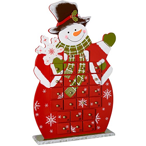WeRChristmas Calendrier de l'avent bonhomme de neige décoration de noël en bois, multicolore, 41 cm 5055396984453 (5055396984453)