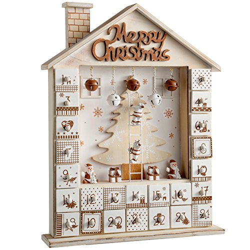 WeRChristmas Décoration de noël maison en bois calendrier de l'avent, naturel/beige, 37 cm 5055396984484 (5055396984484)