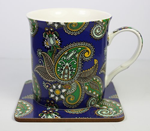 The Leonardo Collection Mug et dessous-de-verre Motif cachemire Bleu, Porcelaine, The Leonardo Collection Mug :  9 x 9 cm, dessous-de-verre :  10 x 10 cm, Passe au lave-vaisselle et au micro-ondes Livré dans un coffret-cadeau code EAN 5055407536596 