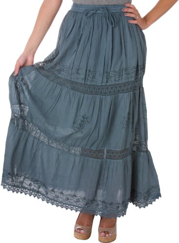 Sakkas 254 Sakkas Jupe Coton Taille Haute / Maxi / Longue Brodée Solide Gitane / Bohémienne - Gris/Taille Unique code EAN 5055460199042 