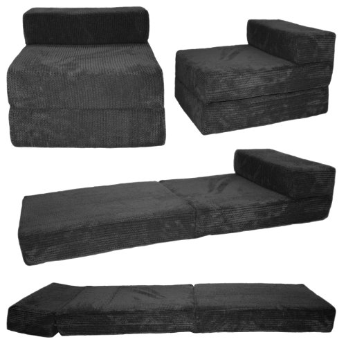 Gilda Chair bed Gilda ® Soft & douillet en velours côtelé noir chauffeuse standard fauteuil démontable canapé-fauteuil-lit futon lit 5055513092610 (5055513092610)