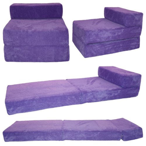 Gilda Chair bed Gilda ® Soft & douillet en velours côtelé violet chauffeuse standard fauteuil démontable canapé-fauteuil-lit futon lit 5055513092658 (5055513092658)