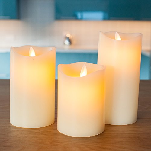 Lot de 3 Bougies LED Crèmes en Cire avec Flamme...