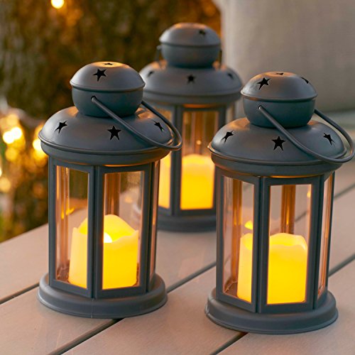 Lot de 3 Lanternes Gris Anthracite avec Bougies...