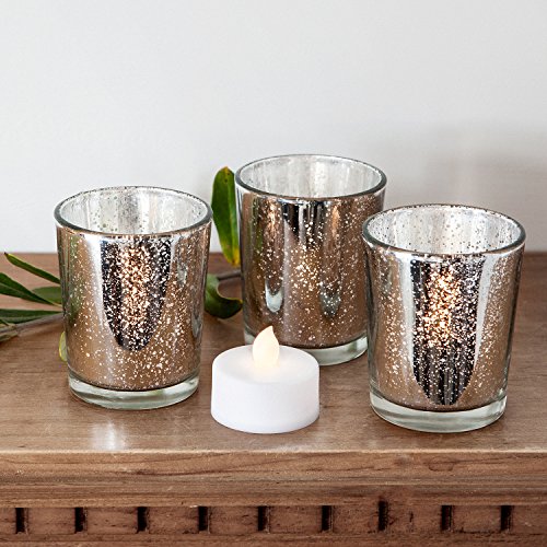 Lot de 3 Photophores Argentés avec Bougies Chau...