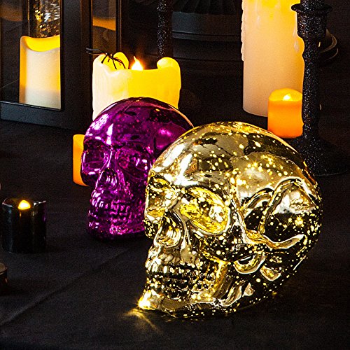 Grand Crâne Gothique Lumineux en Verre Doré à P...