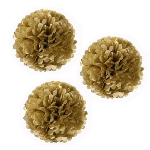 Lot de 3 Grands Pompons Dorés en Papier de Soie