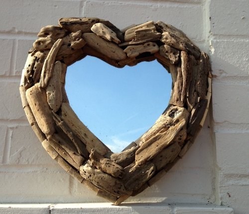 Miroir mural en bois flotté-Mini-Miroir Coeur 2013