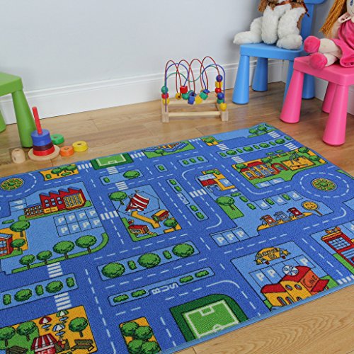 Tapis de jeu enfant bleu - Ville, Rues, Circuit...