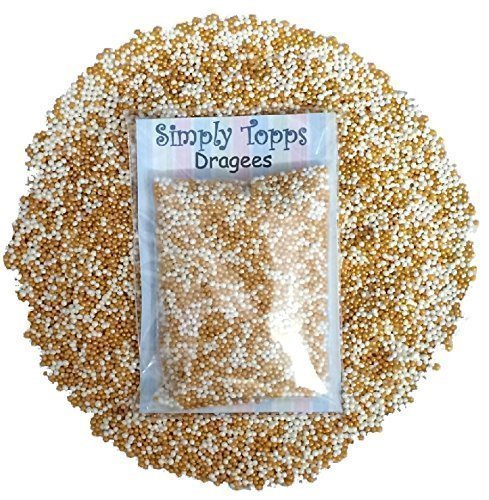 simply topps Blanc & Perle Dorés Mini Sucre Boules 30g (environ 1mm diamètre) pour gâteau ou décoration decupcakes 5055644407338 (5055644407338)