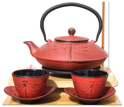 Service à thé en fonte avec théière, dessous de...