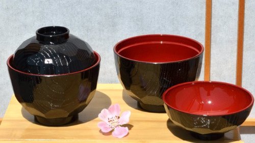 Lot de 2 bols à miso avec couvercle noir/rouge ...