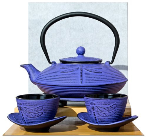 En fonte Violet/motif libellule Service à thé a...