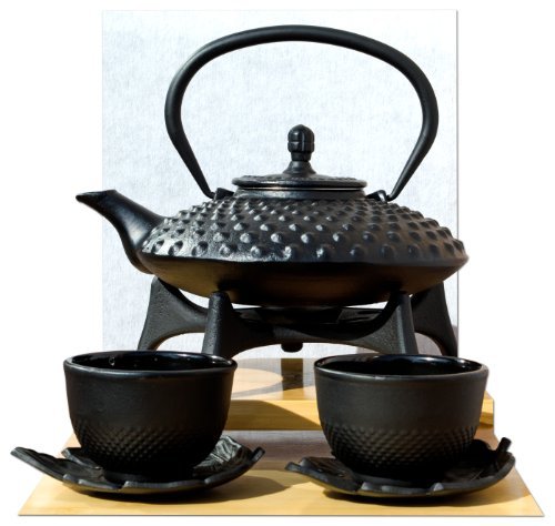 Gifts Of The Orient Feuille & tasses, théière et repose-théière et théière en fonte d'inspiration japonaise avec repose-théière Noir 0,8 l code EAN 5055674309916 