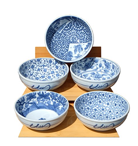 Bols Floral japonais bleu et blanc collection x5