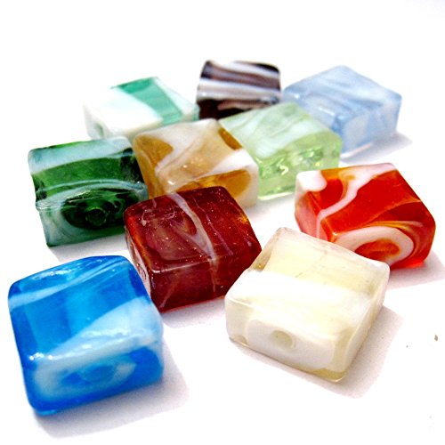 k2-accessories Lampwork Foil Glass Bead Lot de 10 perles en verre lampwork carré - 12 x 12 x 6 mm - a3911/10 perles mixtes code EAN 5055682652486 
