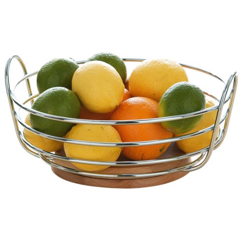 Corbeille à fruits ronde métal chromé base en b...