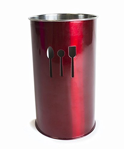 Porte-couverts rond rouge en acier inoxydable a...