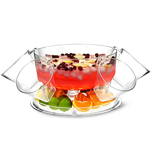 bar@drinkstuff Multifonctions 5 en 1 Bol à Punch Punch avec 4 cups - Multi Purpose Dôme à gâteau, Bol à Salade, Chip & Dip Plateau, Nourriture Dôme code EAN 5055736963780 