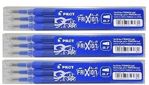 Pilot Recharges pour stylo frixion clicker effaçable fine stylo roller rétractable stylos bleu de rechange d'encre bls-fr7 (lot de 3 recharges - 9) code EAN 5055747163902 
