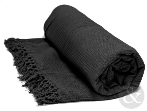 Just Contempo Couvre-lit 100 % coton en nid d'abeille grand format, 100 % coton, noir, king size 259 x 259 cm code EAN 5055786920634 