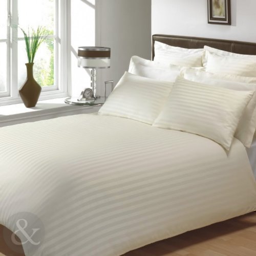Just Contempo 100% EGYPTIAN COTTON Duvet Covers - Luxury Satin Stripe Bedding Set Cream Double Quilt Cover ( luxury bed linen by Just Contempo code EAN 5055786930374 