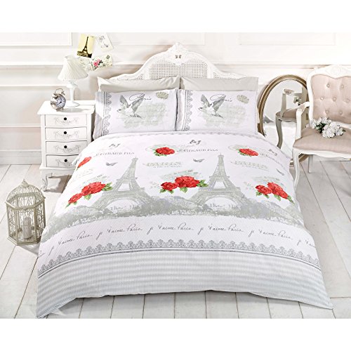 Parure de lit en coton motif tour eiffel et ros...