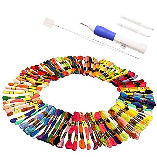 Outil à broder avec 3 aiguilles et 100 échevett...