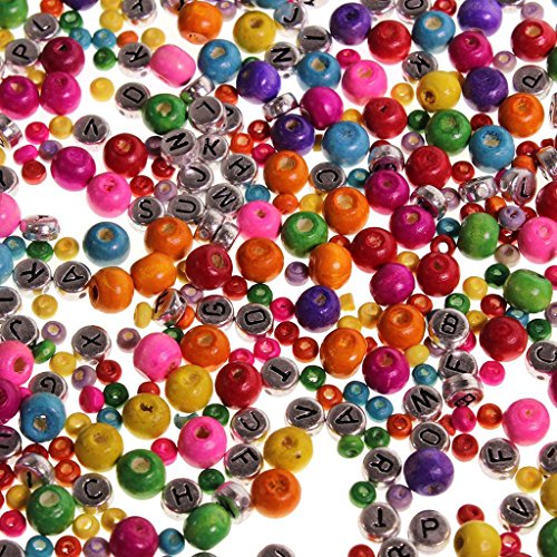 Kurtzy Ensemble de 2280 perles alphabet argentées en métal et de perles intercalaires rondes en bois de 4mm et 8mm par Kurtzy TM code EAN 5055847930367 